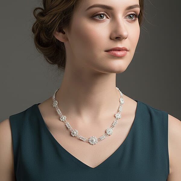 Artistry Tarakashi Collection Sterling Silver Floral Necklace (18 Inches) 20 Grams