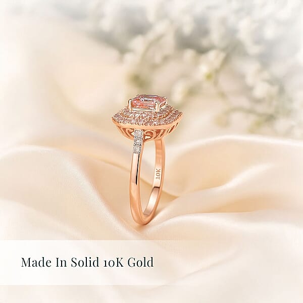 Asscher Cut Luxuriant Lab Grown Pink Diamond (IR) VS And Lab Grown Diamond 1.55 Ctw Rose Radiance Ring In 10K Rose Gold