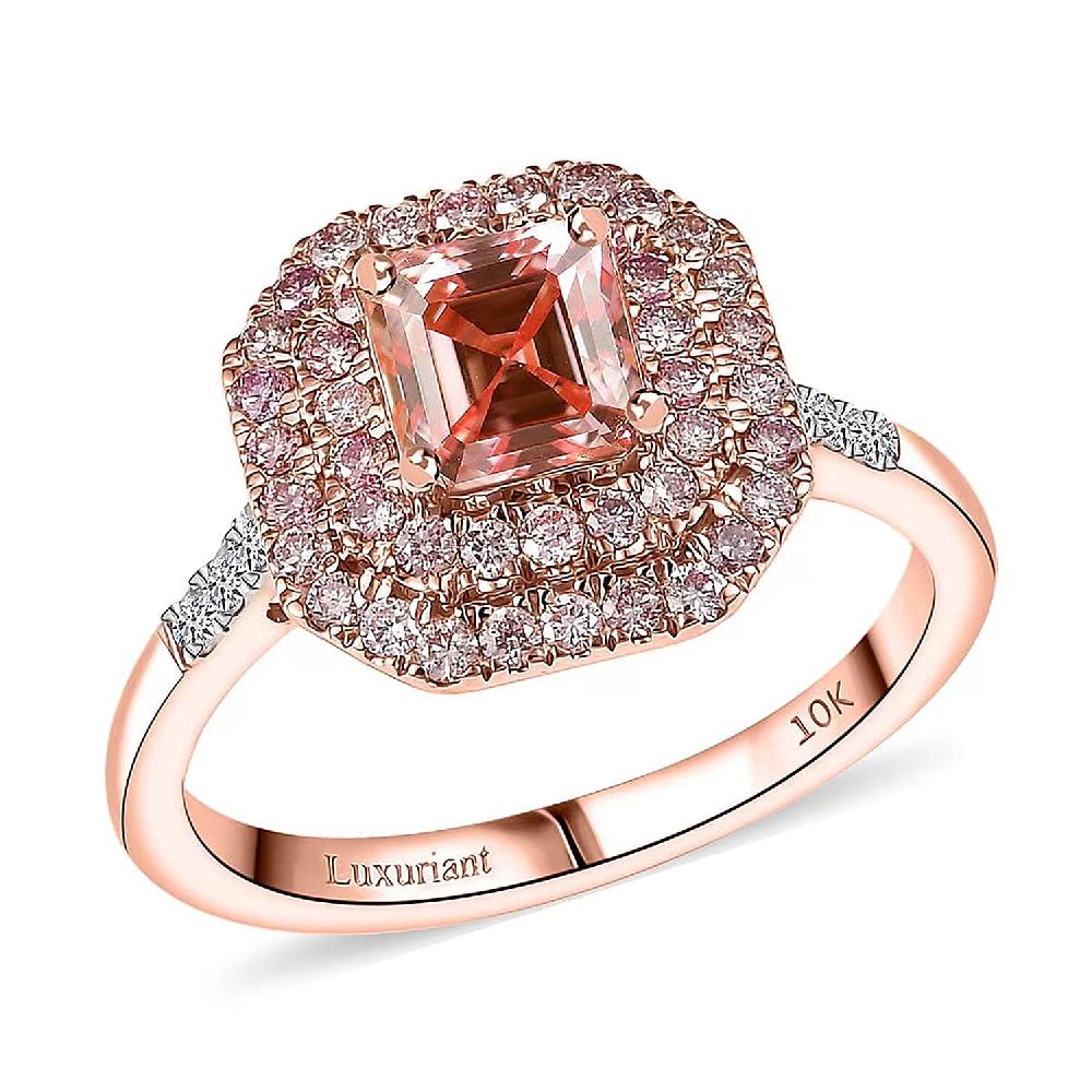 Asscher Cut Luxuriant Lab Grown Pink Diamond (IR) VS and Lab Grown Diamond 1.55 ctw Rose Radiance Ring in 10K Rose Gold