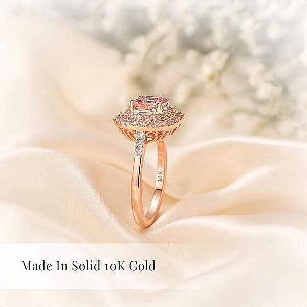Asscher Cut Luxuriant Lab Grown Pink Diamond (VS) Lab Grown Diamond Ring In 10K Rose Gold 1.55 Ctw