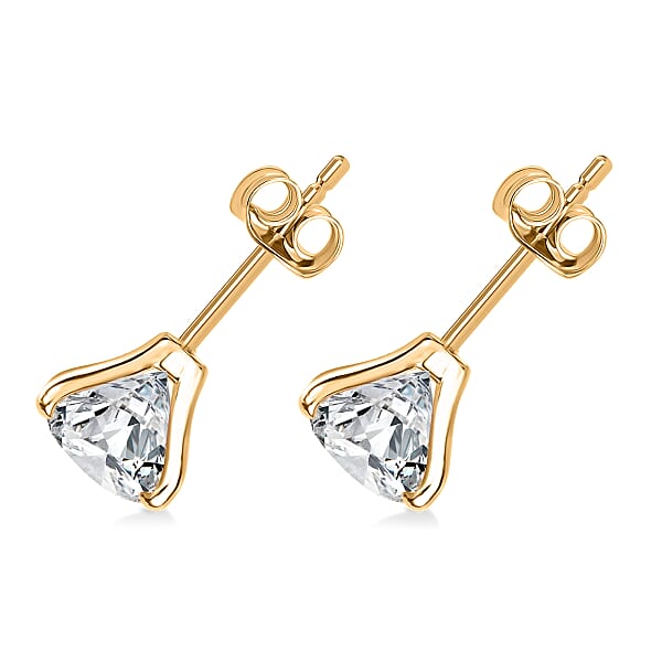 Asscher Cut Moissanite 3.50 Ctw Solitaire Stud Earrings In 14K Yellow Gold