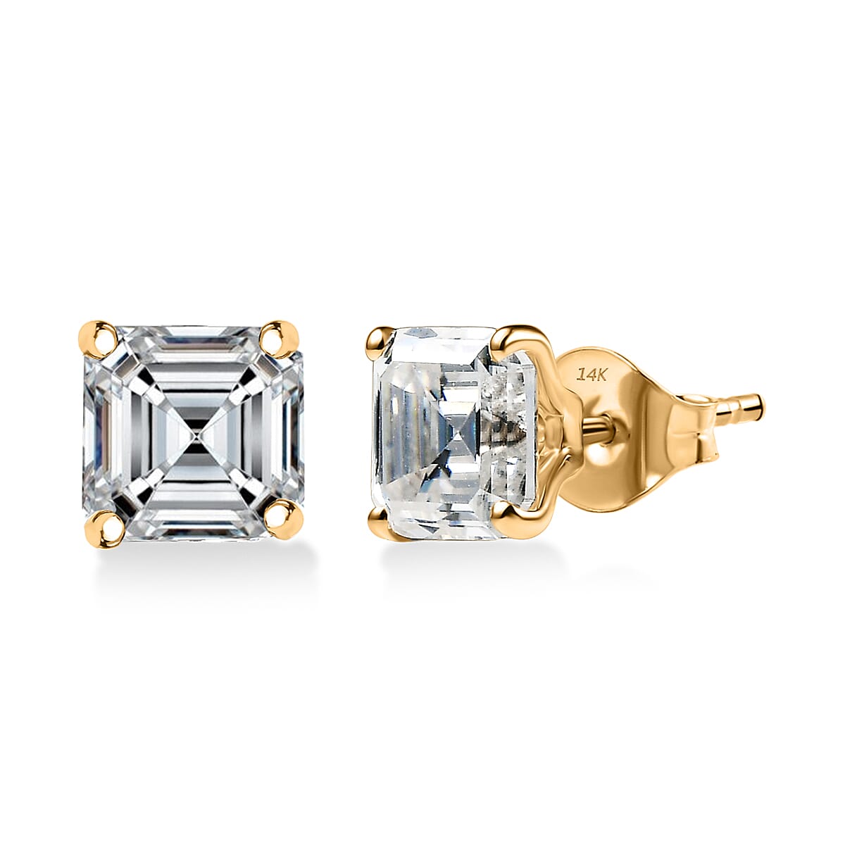 Asscher Cut Moissanite 3.50 ctw Solitaire Stud Earrings in 14K Yellow Gold