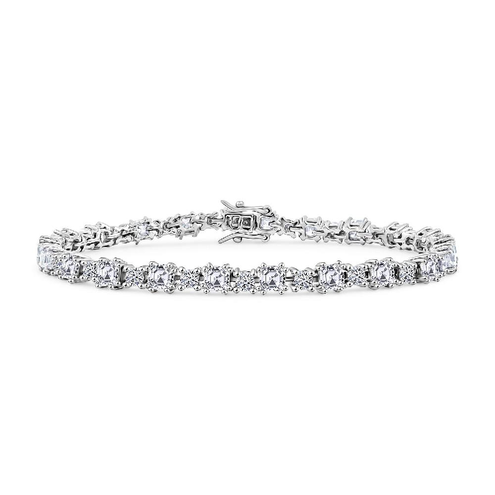 Asscher Cut Moissanite Deco in Sterling Silver 11.90 ctw (8.00 Inches)