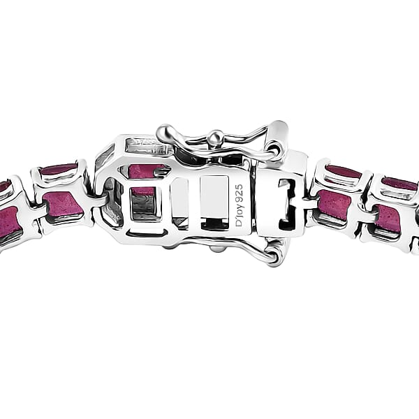 Asscher Cut Niassa Ruby (FF) 22.80 Ctw Serene Harmony Bracelet In Rhodium Over Sterling Silver (8.00 In)