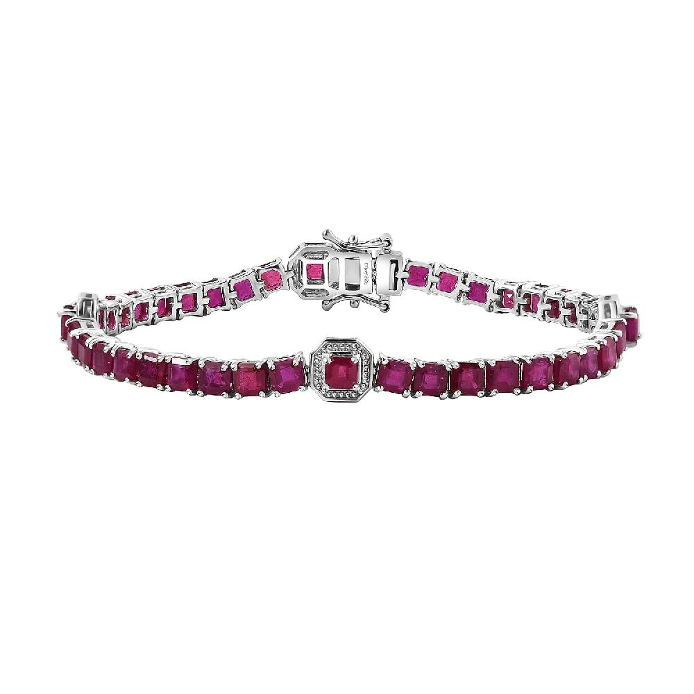 Asscher Cut Niassa Ruby (FF) 22.80 ctw Serene Harmony Bracelet in Rhodium Over Sterling Silver (8.00 In)