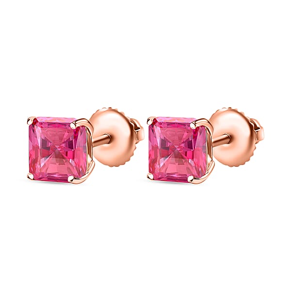 Asscher Cut Ouro Fino Rubellite 2.20 Ctw Solitaire Stud Earrings In 18K Vermeil Rose Gold Over Sterling Silver (Del. In 10-12 Days)