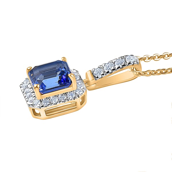 Asscher Cut Premium Tanzanite Lab Grown Diamond Pendant In 14K Yellow Gold With 18K Vermeil YG Over Sterling Silver Necklace 1.60 Ctw (20 Inches)