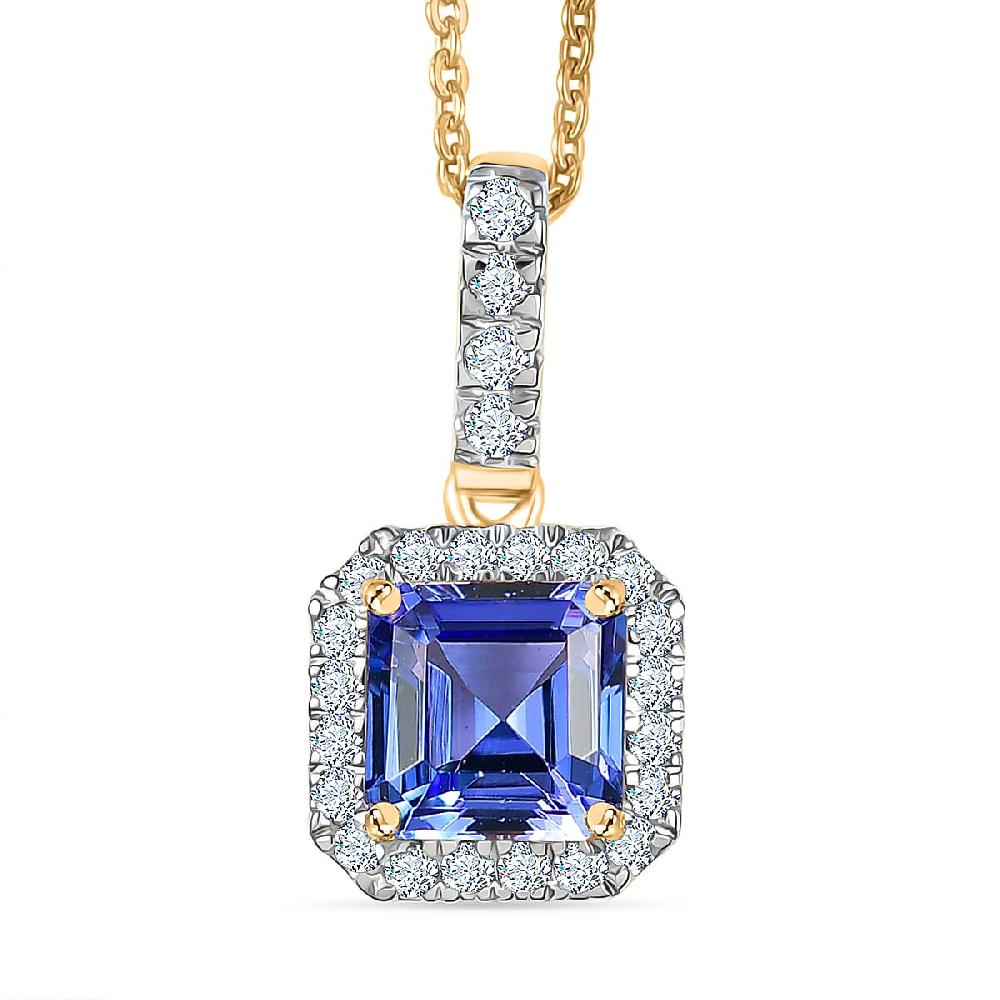 Asscher Cut Premium Tanzanite Lab Grown Diamond Pendant in 14K Yellow Gold with 18K Vermeil YG Over Sterling Silver Necklace 1.60 ctw (20 Inches)