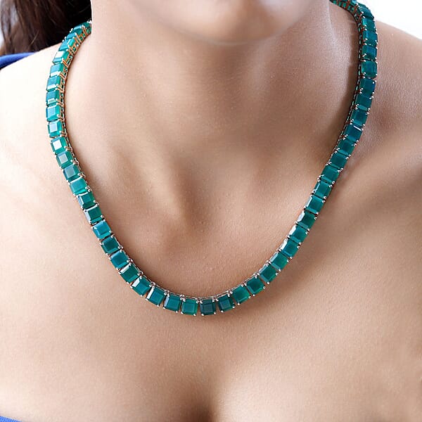 Asscher Cut Verde Onyx Necklace 18 Inches In Platinum Over Sterling Silver 109.10 Ctw