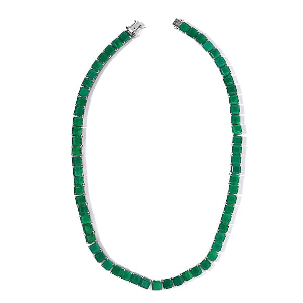 Asscher Cut Verde Onyx Necklace 18 Inches In Platinum Over Sterling Silver 109.10 Ctw