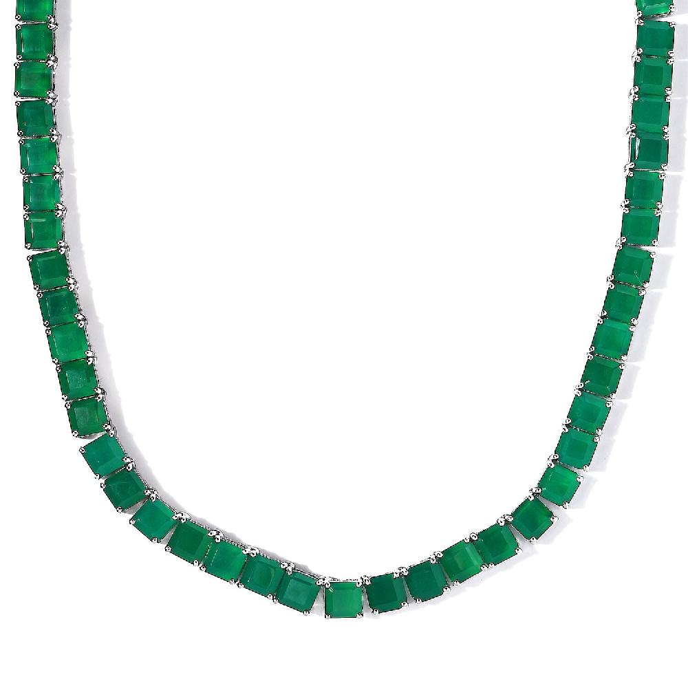 Asscher Cut Verde Onyx Necklace 18 Inches in Platinum Over Sterling Silver 109.10 ctw