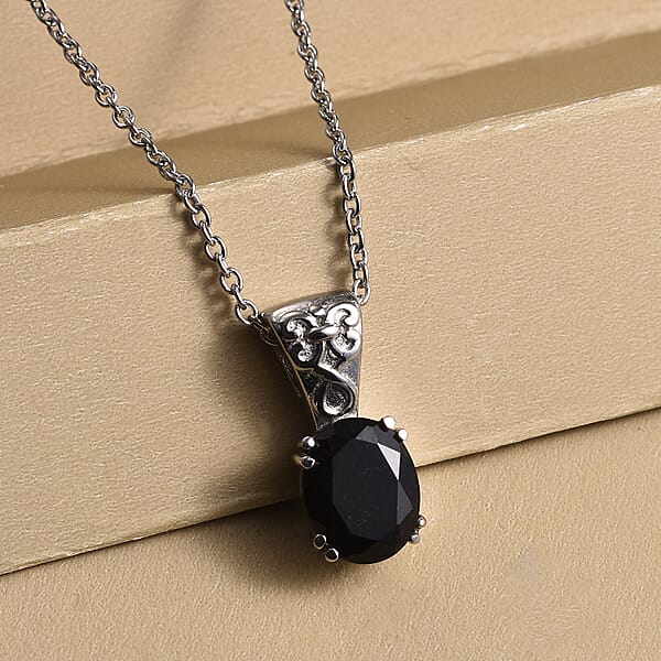 Australian Black Tourmaline 2.75 Ctw Pendant Necklace In Stainless Steel 20 Inches