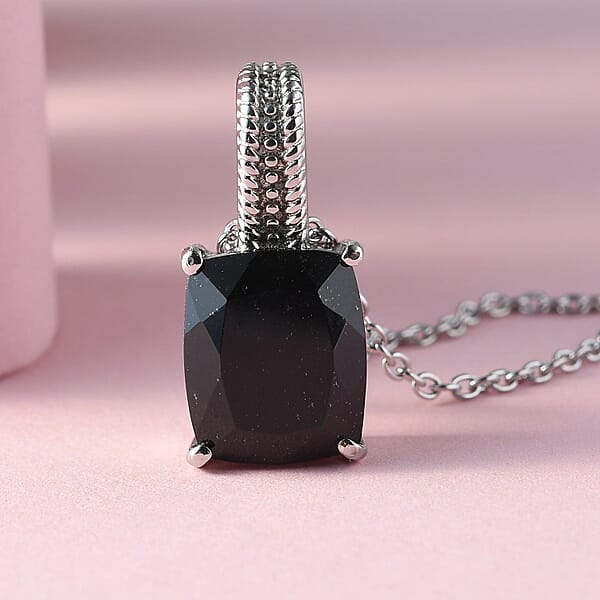 Australian Black Tourmaline 6.25 Ctw Solitaire Pendant Necklace For Women In Stainless Steel 20 Inches