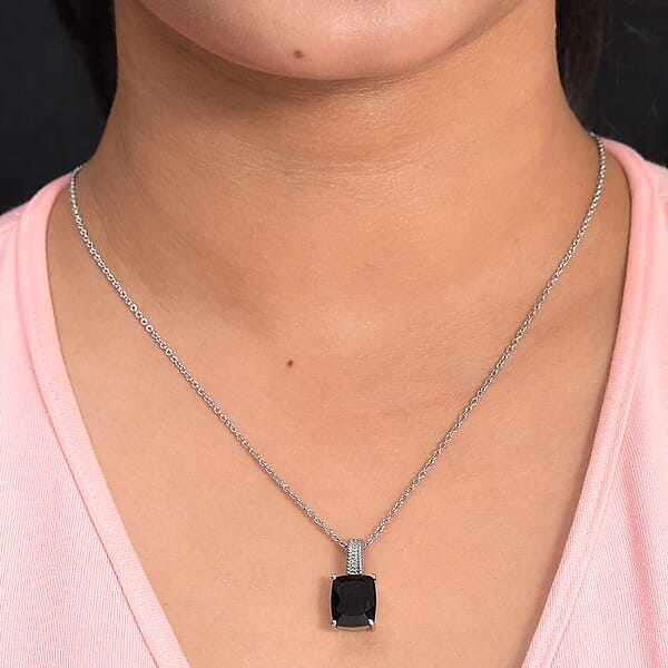 Australian Black Tourmaline 6.25 Ctw Solitaire Pendant Necklace For Women In Stainless Steel 20 Inches