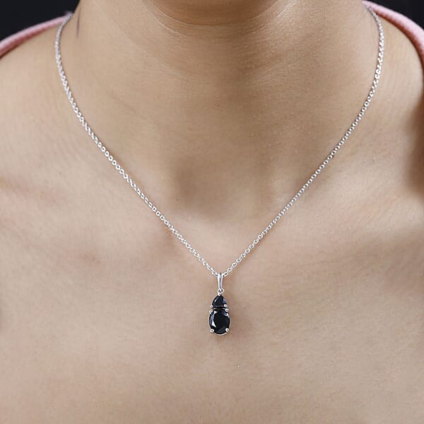Australian Black Tourmaline And Thai Black Spinel Pendant Necklace 20 Inches In Platinum Over Sterling Silver 2.50 Ctw