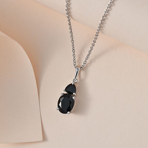 Australian Black Tourmaline And Thai Black Spinel Pendant Necklace 20 Inches In Platinum Over Sterling Silver 2.50 Ctw