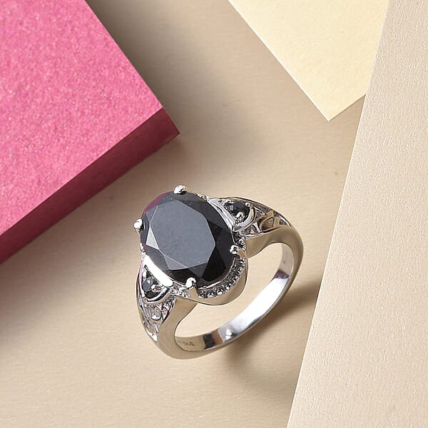 Australian Black Tourmaline Thai Black Spinel Ring In Stainless Steel 6.50 Ctw