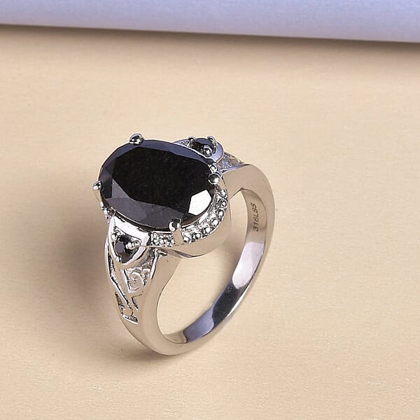 Australian Black Tourmaline Thai Black Spinel Ring In Stainless Steel 6.50 Ctw