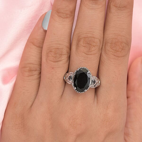 Australian Black Tourmaline Thai Black Spinel Ring In Stainless Steel 6.50 Ctw