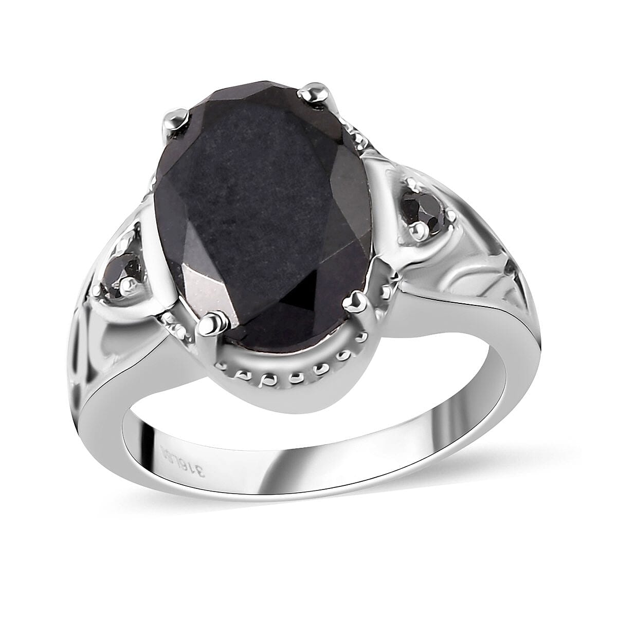 Australian Black Tourmaline Thai Black Spinel Ring in Stainless Steel 6.50 ctw
