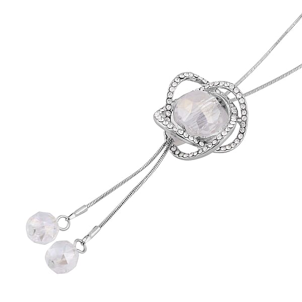 Austrian Crystal And White Aurora Borealis Glass Necklace In Silvertone 18-36 Inches