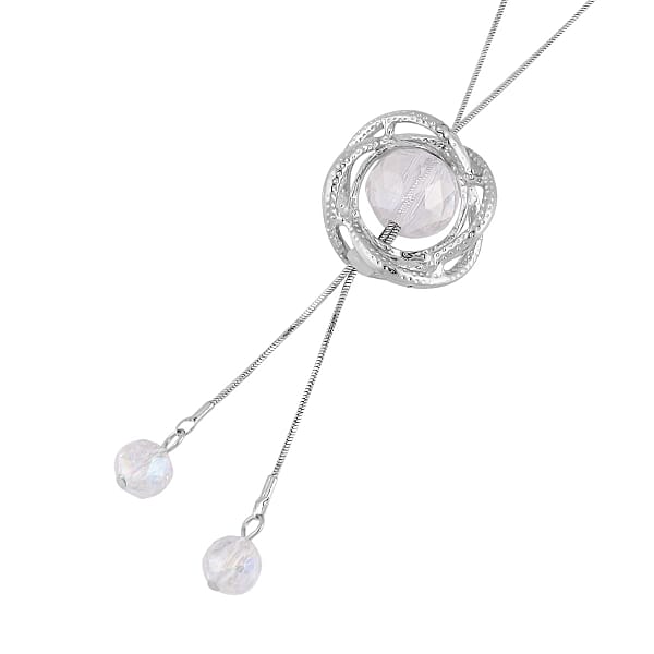 Austrian Crystal And White Aurora Borealis Glass Necklace In Silvertone 18-36 Inches