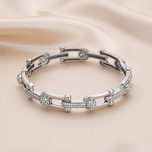 Austrian Crystal Bangle Bracelet In Silvertone (7.50 In)