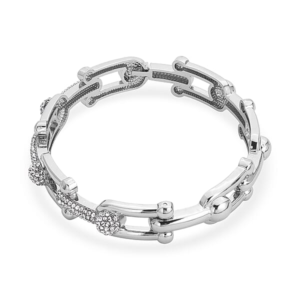 Austrian Crystal Bangle Bracelet In Silvertone (7.50 In)