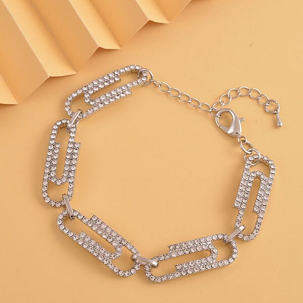 Austrian Crystal Beautiful Paper Clip Bracelet In Silvertone (7.0-9.0In)