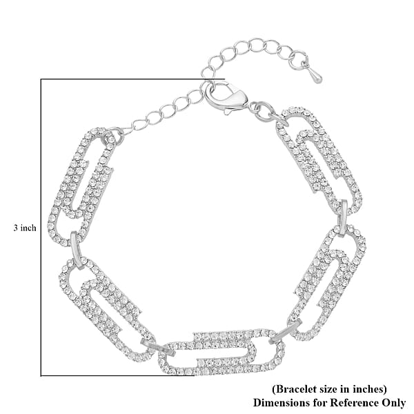 Austrian Crystal Beautiful Paper Clip Bracelet In Silvertone (7.0-9.0In)