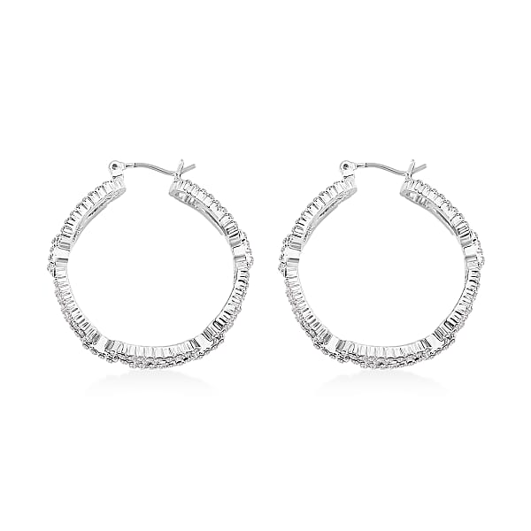 Austrian Crystal Beautiful Paper Clip Hoop Earrings In Silvertone