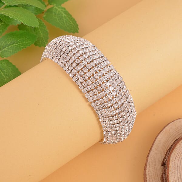 Austrian Crystal Carpet Design Bracelet In Silvertone (7.50-9.50In)