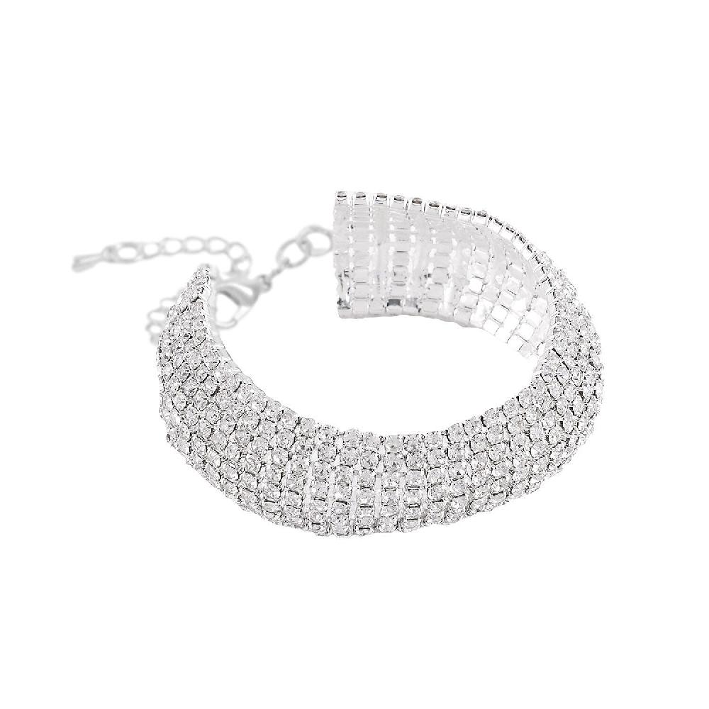 Austrian Crystal Carpet Design Bracelet in Silvertone (7.50-9.50In)