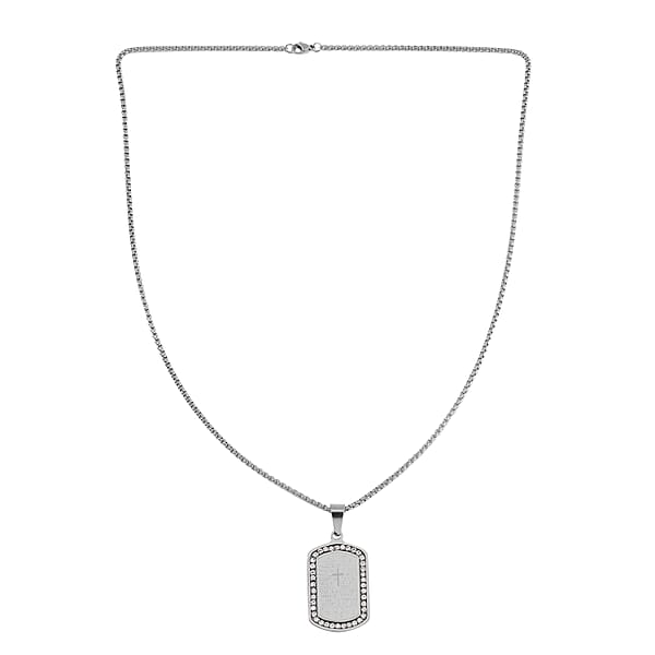 Austrian Crystal Cross With Bible Men's Pendant Necklace (24 Inches) In Stainless Steel