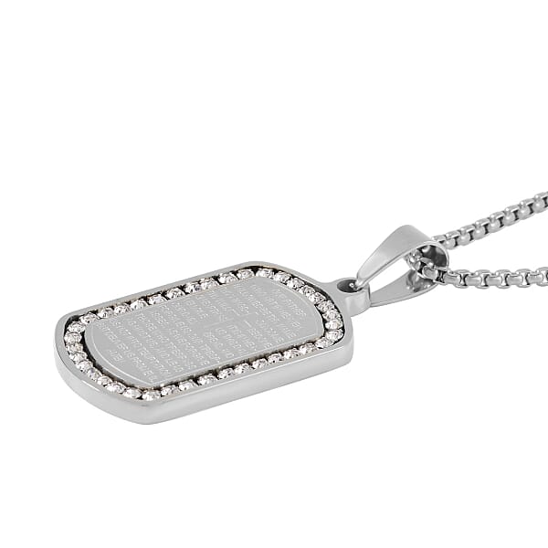 Austrian Crystal Cross With Bible Men's Pendant Necklace (24 Inches) In Stainless Steel