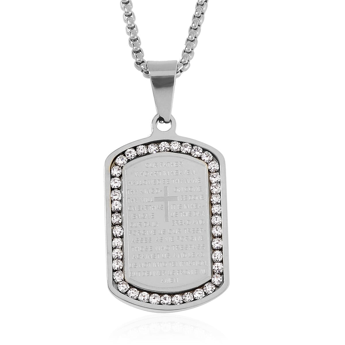 Austrian Crystal Cross with Bible Men's Pendant Necklace (24 Inches) in Stainless Steel