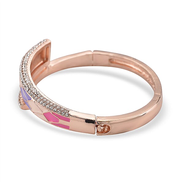 Austrian Crystal Enameled Bangle Bracelet In Rosetone (7.50 In)