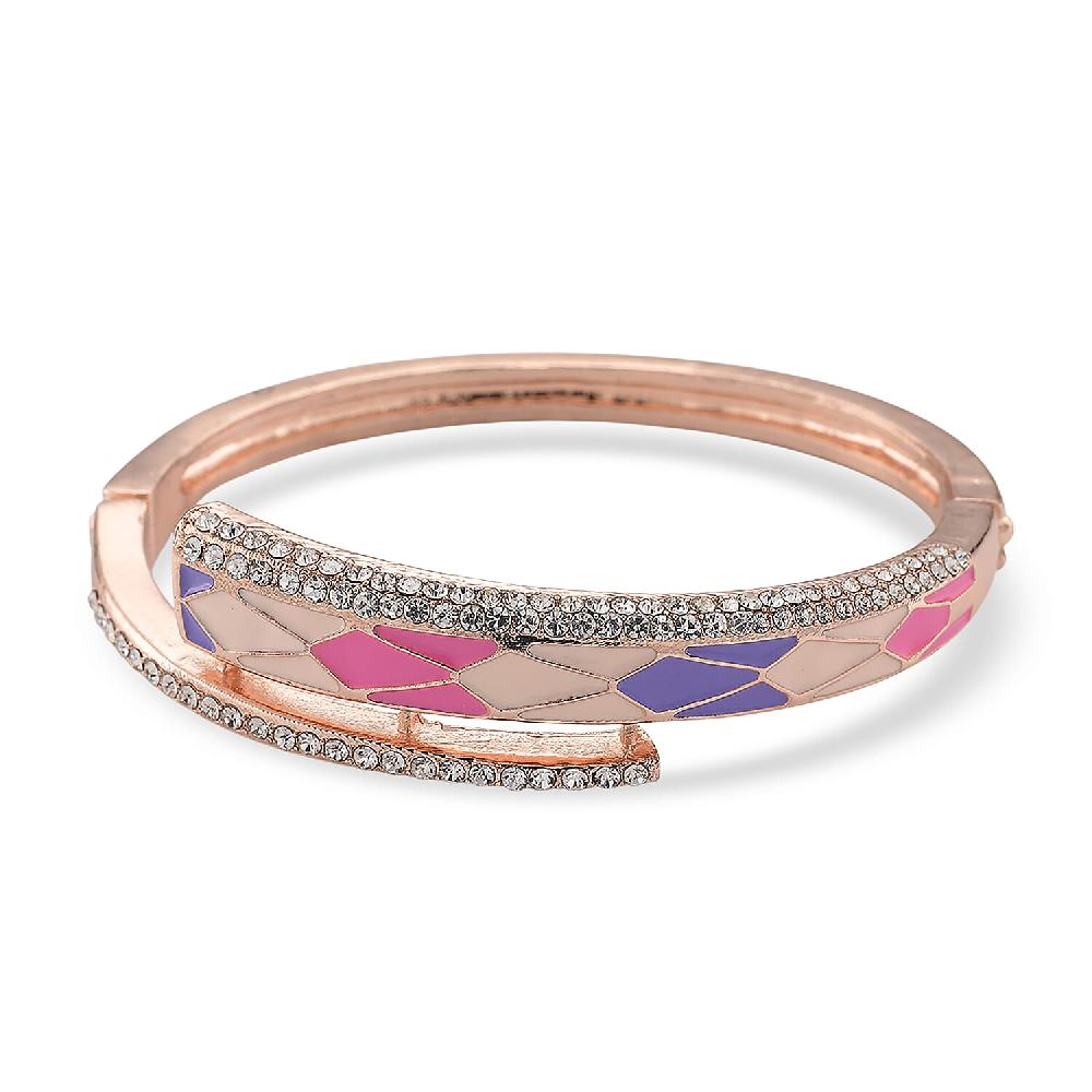 Austrian Crystal Enameled Bangle Bracelet in Rosetone (7.50 In)