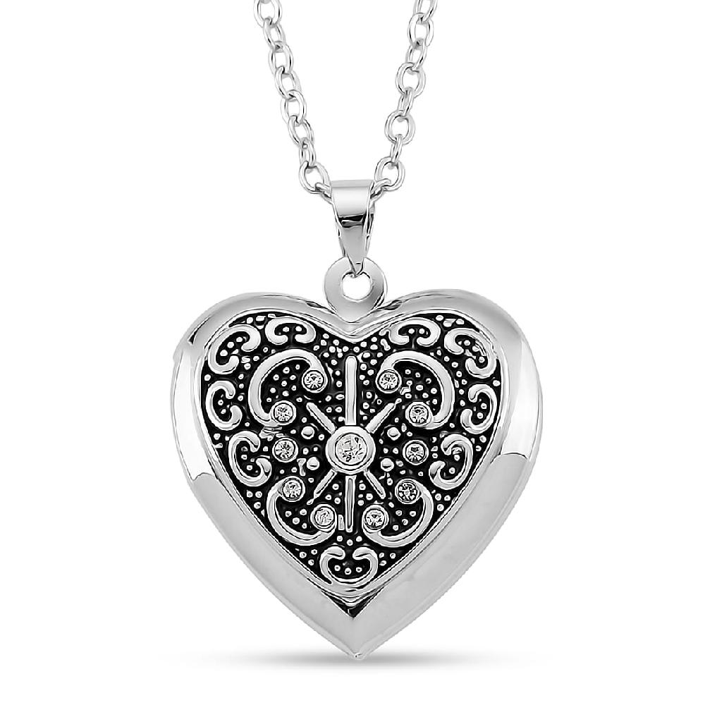 Austrian Crystal Heart Locket Pendant Necklace in Stainless Steel 20-22 Inches