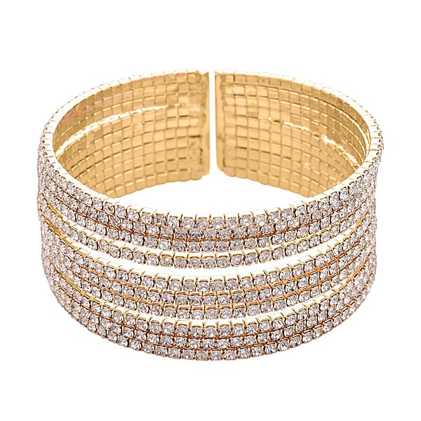 Austrian Crystal Layered Look Cuff Bracelet In Goldtone (6.50-7In)