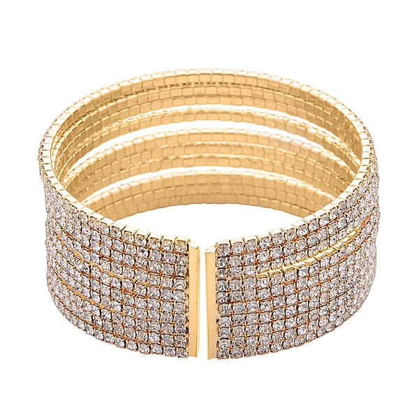 Austrian Crystal Layered Look Cuff Bracelet In Goldtone (6.50-7In)