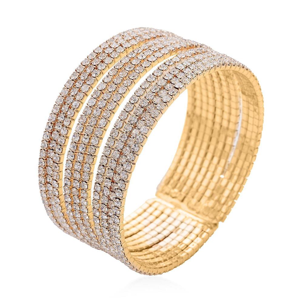 Austrian Crystal Layered Look Cuff Bracelet in Goldtone (6.50-7In)