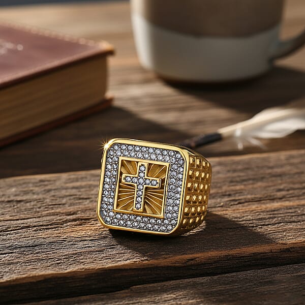 Austrian Crystal Line Of Faith Ring In ION Plated YG And Stainless Steel