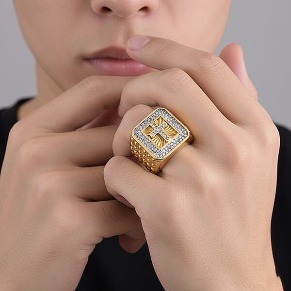 Austrian Crystal Line Of Faith Ring In ION Plated YG And Stainless Steel