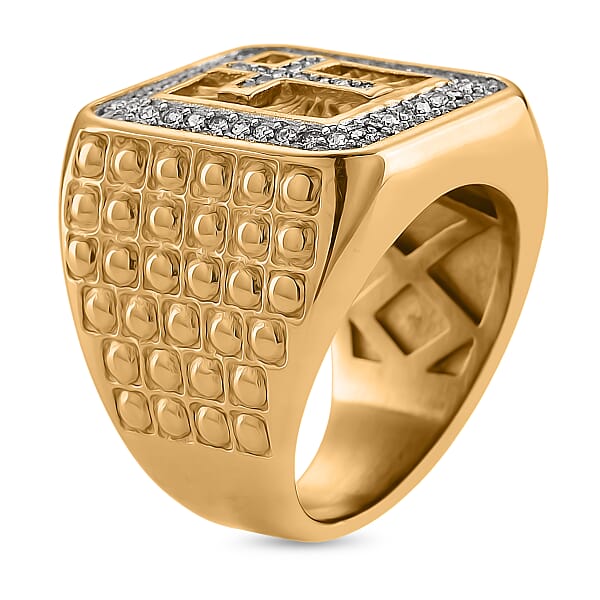 Austrian Crystal Line Of Faith Ring In ION Plated YG And Stainless Steel
