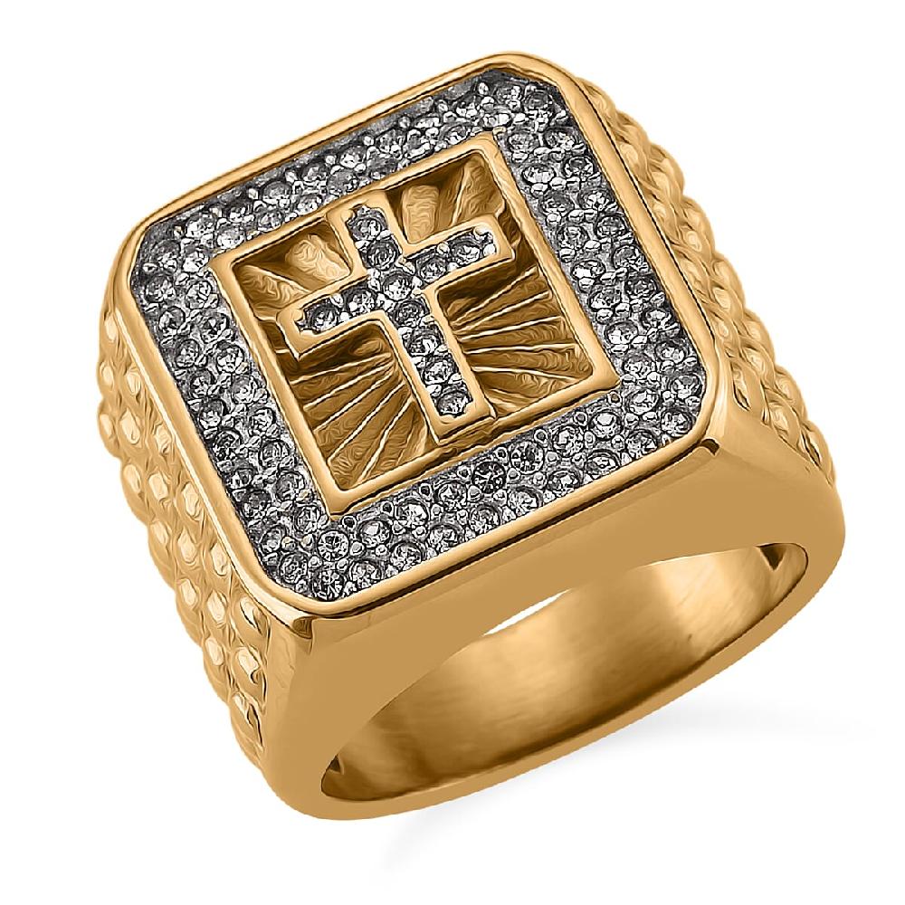 Austrian Crystal Line of Faith Ring in ION Plated YG and Stainless Steel