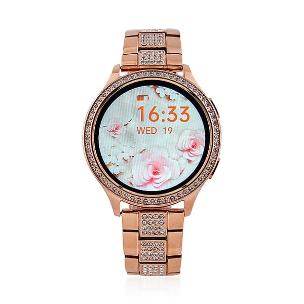 Austrian Crystal Multi Functional Smart Watch In Rosetone With Stainless Steel Butterfly Buckle