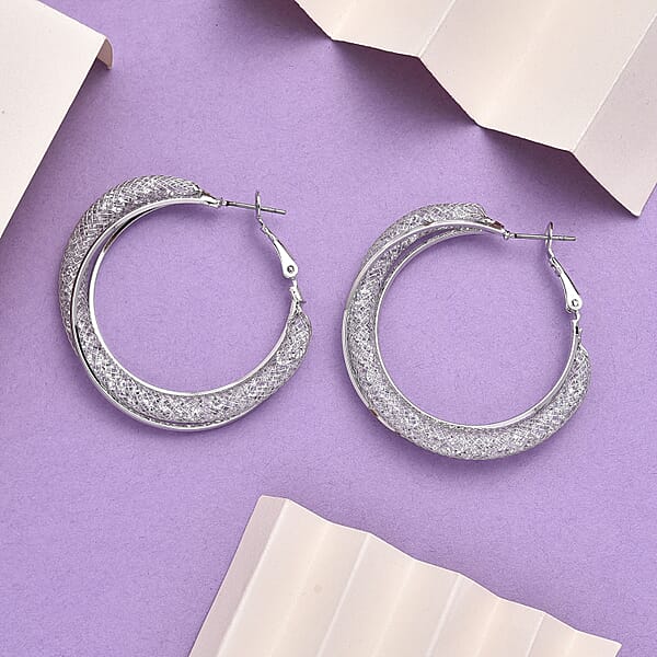 Austrian Crystal Twisted Rope Hoop Earrings In Silvertone