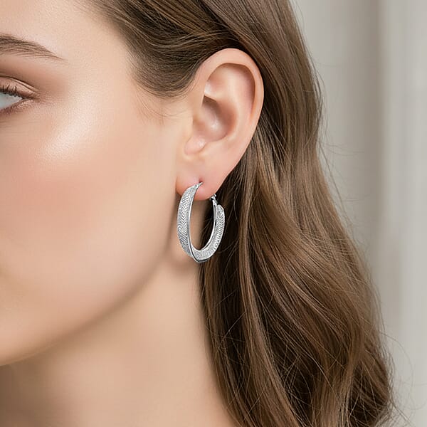 Austrian Crystal Twisted Rope Hoop Earrings In Silvertone