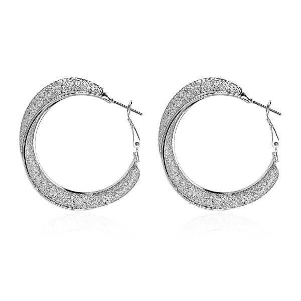 Austrian Crystal Twisted Rope Hoop Earrings In Silvertone